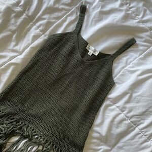 Cloud Chaser Olive Green Crochet Fringe Camisole